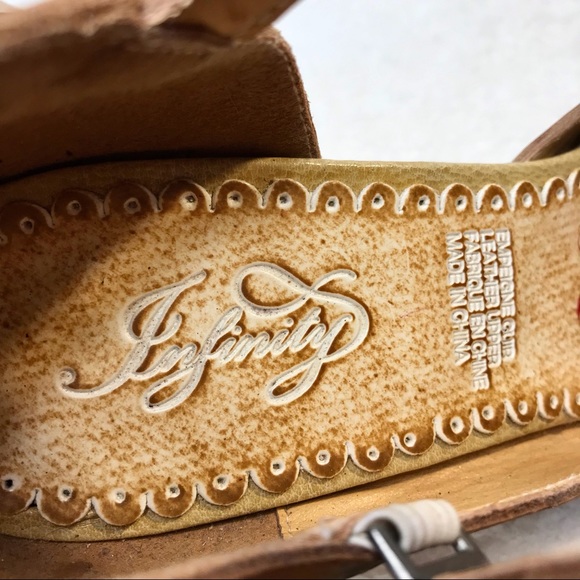 Genuine leather floral summer open toe sandals tan heels with strap Infinity - Picture 15 of 15